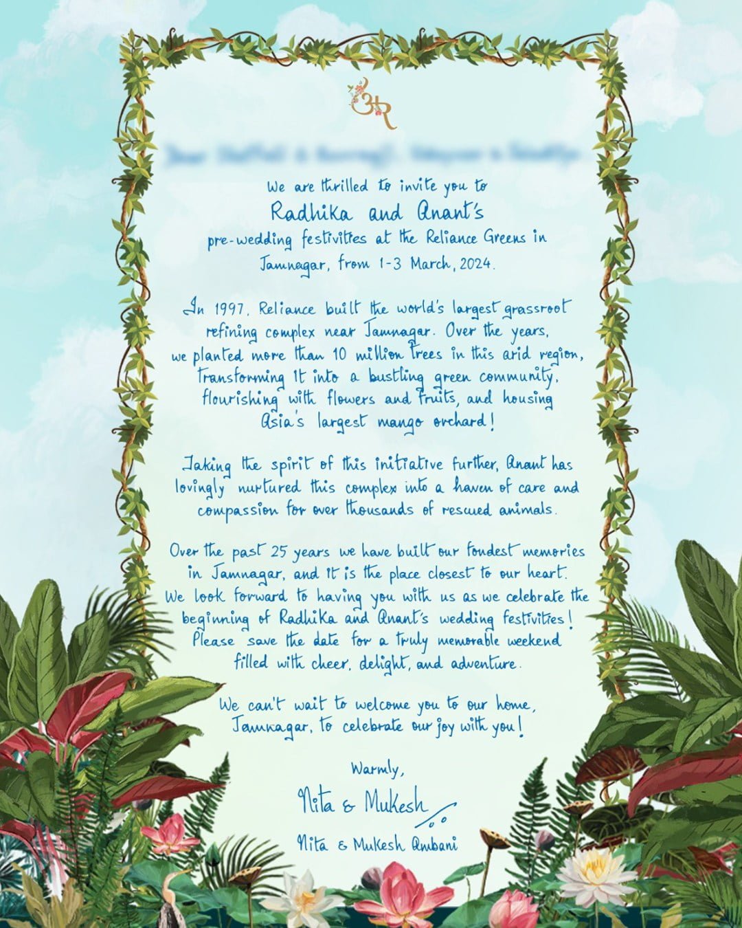 AnantRadhika’s Wedding Invitation Goes Viral, Says Wedding Ceremonies
