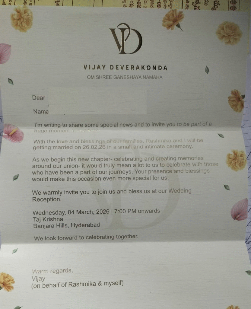 Rashmika Mandanna and Vijay Deverakonda Wedding: To-Be Couple in Udaipur to Say I Do on Feb 26. Watch Their wedding Cards... 1 Rashmika Mandanna and Vijay Deverakonda Wedding: To-Be Couple in Udaipur to Say I Do on Feb 26. Watch Their wedding Cards...