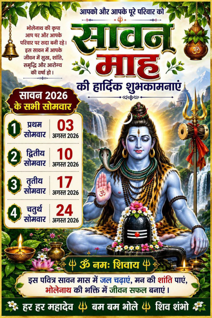 First Sawan Somwar 2026: Greetings Wishes Quotes and Images